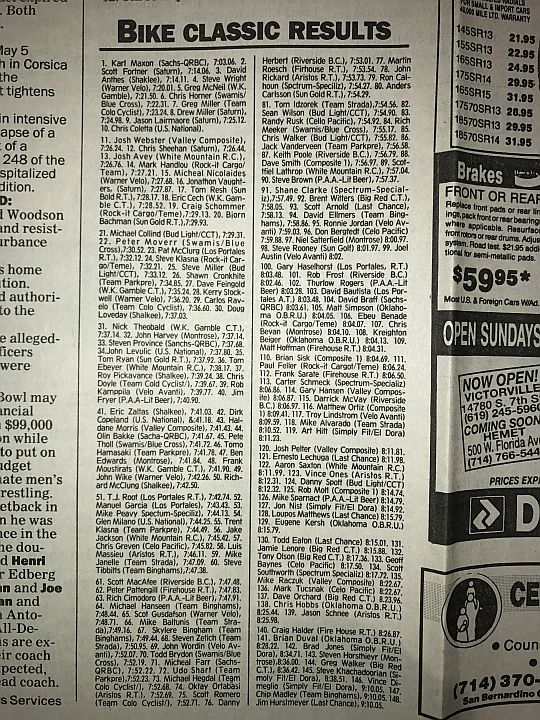 Redlands Bicycle Classic Stage Winner and Race Leader 1992 Redlands Bicycle Classic Stage Winner and Race Leader 1992